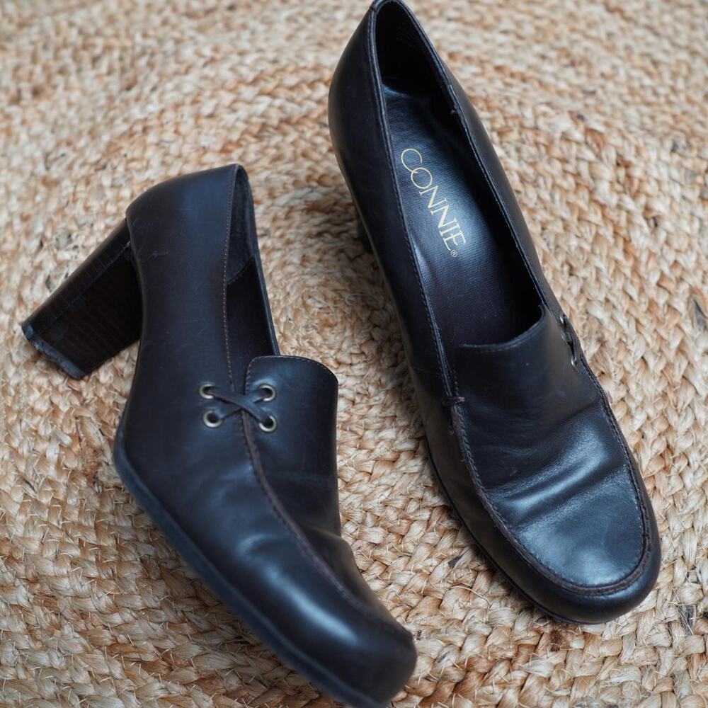 Connie Heeled Loafers Brown Leather Y2K 8.5